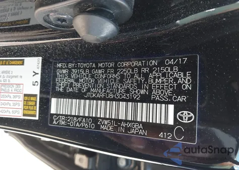 2017 Toyota Prius Three z USA, uszkodzony, nr VIN JTDKARFU8H3043192